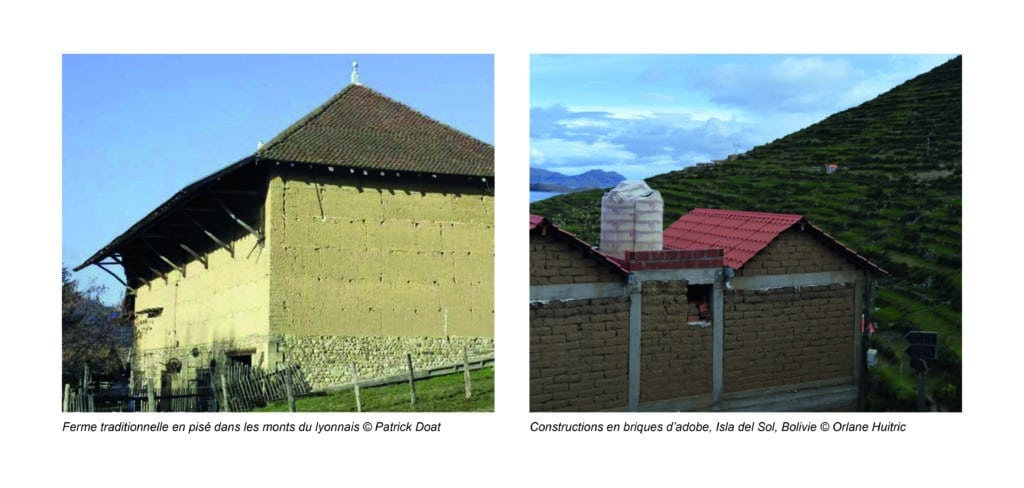 Ferme traditionnelle en pisé dans les monts du lyonnais © Patrick Doat
Constructions en briques d’adobe, Isla del Sol en Bolivie © Orlane Huitric
